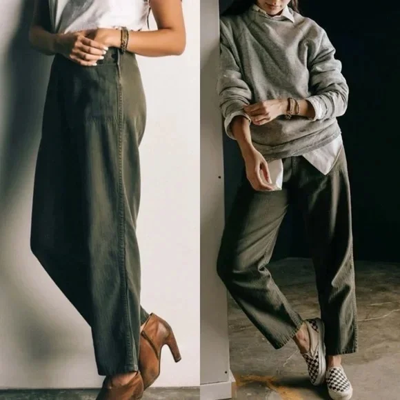 Imogene + Willie olive green Liza herringbone twill utility pants women’s 28 - Picture 4 of 9